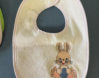 4 different Embroidered Easter Bunny Baby Bib, Gift