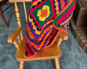 Boldly colored Crochet Baby Blanket: Colorful Acrylic Lap Blanket, 30"x30"