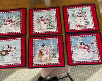 Reversible Snowman Placemats: Holiday Kitchen Decoration (14x12")