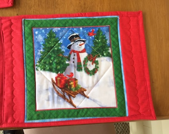 Red Snowman Christmas Placemat: Reversible Holiday Table Decor
