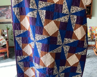 Purple Star Quilt: Handmade Lap Quilt, Wall Hanging (53x71")