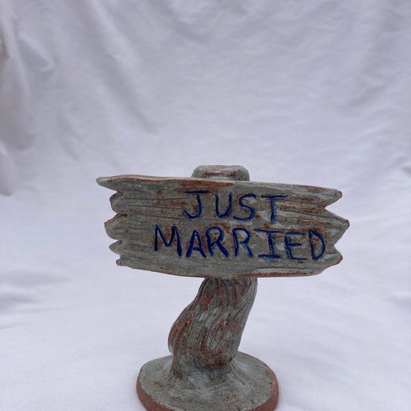 Handmade high fire ceramic “Just Married” fish tank sign