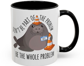 Neil The Seal Black Accent Mug, Neil Problem Mug, Tasmania Seal Mug, Elephant Seal Mug