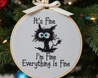Embroidered Black Cat Ornament, Funny Christmas Gift