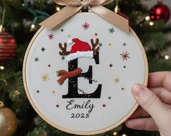 Personalized Embroidered Christmas Ornament, Highland Cows, Custom Initial