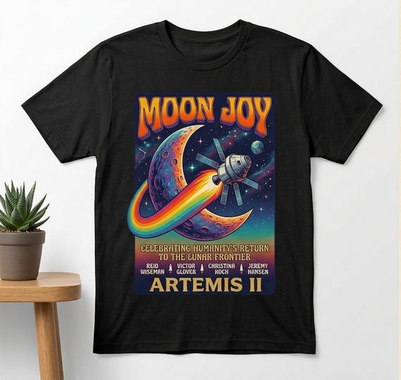 Moon Joy Artemis II Shirt Lunar Mission Tee, Crewed Moon Flyby Graphic Top, Humanity Returns to the Moon Gift
