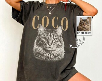 Custom Pet Photo Cat Shirt, Personalized Comfort Colors Cat Lover Gift