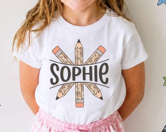 Personalized Back to School Shirt Boy & Girl, Custom Name Pencil Tee, First Day of Kindergarten Shirt, Preschool Toddler School Outfit
