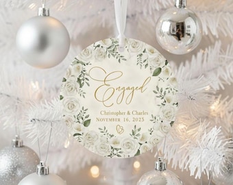 Personalized Engagement Christmas Ornament, Ceramic Keepsake