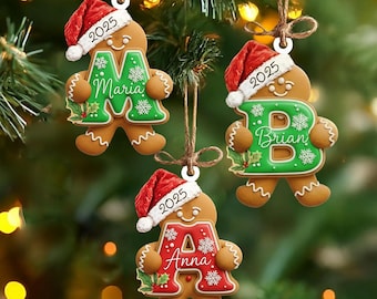 Personalized Gingerbread Ornament, Custom Letter Name, Acrylic Christmas Tag