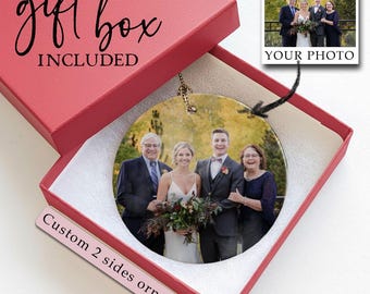 Custom Photo Christmas Ornament – Double Sided Ceramic Keepsake, Gift Box