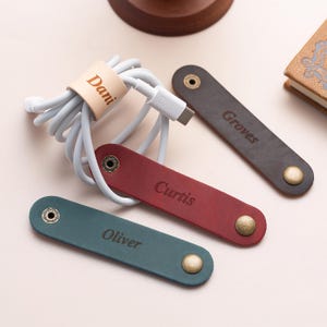 Custom Faux Leather Cable Holder, Personalized Faux Leather Cable Holder, Headphone Cable Storage, Back to School Gift, Wedding Gift