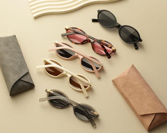 Gafas de sol ovaladas vintage para mujer, montura metálica retro, protección UV400