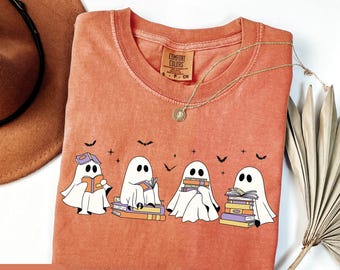 Comfort Colors Ghost Reading Book Halloween T-Shirt, Bookish Tee