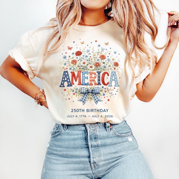 Comfort Colors® America Bow Shirt - Patriotic Coquette Tee - Fourth of July Tshirt - USA Flag Top - Preppy America Tee - Independence Day