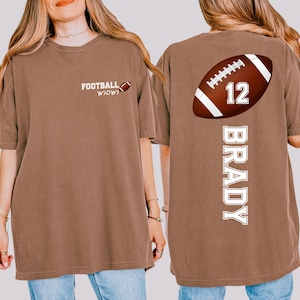 Comfort Colors® Football Mom Shirt With Kids Name & Jersey Number, Cute Football Season Mama Shirt, Gift For Football Lover Mom Shirt