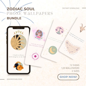 Zodiac Phone Wallpapers Bundle • 120 Astrologie Wallpapers • 12 Sternzeichen Telefon Hintergründe • iPhone + Android Größen • Sternzeichen Feminine Kunst