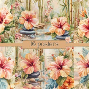Art mural hibiscus tropical | Ensemble d'affiches florales de plage | Décoration zen d'été | Téléchargement numérique | Utilisation commerciale