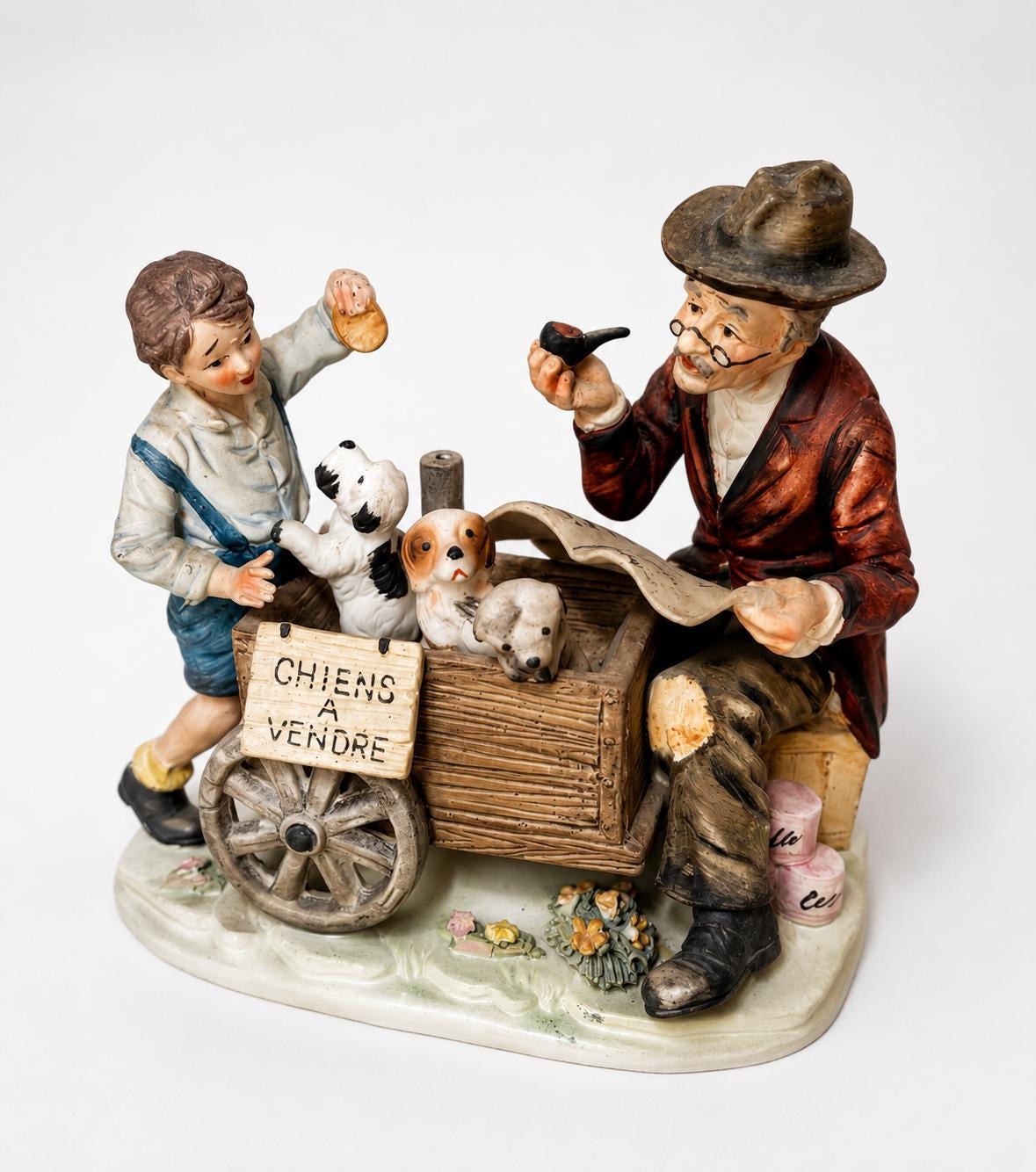 Capodimonte 陶器 置物 老人と犬と荷車 Vintage Capodimonte Dog and Boy Figurine - Etsy