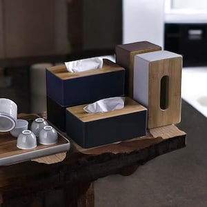 Caja de pañuelos, servilleteros, caja de pañuelos, contenedor de papel, tapa de bambú, caja de almacenamiento de madera.