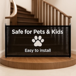 Puerta de seguridad portátil y plegable para mascotas: barrera de malla transpirable para perros y gatos, cerca interior para puertas, escaleras y protección del hogar.