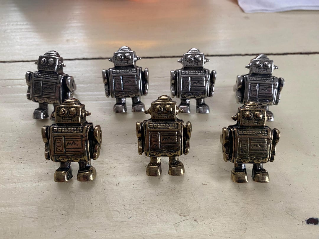 Domo Arigato Mr. Roboto.....brass/silver Tone Metal Robot Rings Size 8. ...