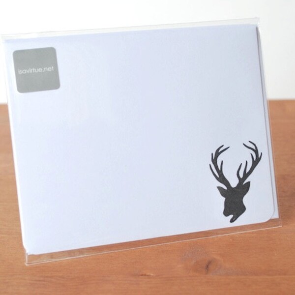 white writing paper set of five: deer antlers head