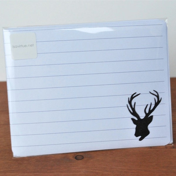 white writing paper set of five: deer antlers head