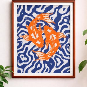 Koi Fisch Kreuzstichmuster - japanische Welle Stickmuster - PDF