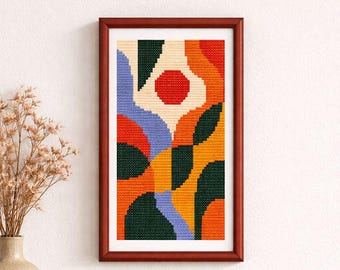 Modernes abstraktes geometrisches Kreuzstichmuster (Mid-Century Color Block PDF)