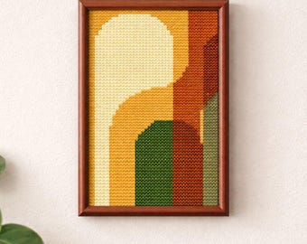 Retro Arch Cross Stitch Pattern PDF, Modern Geometric Needlepoint, Mid Century Modern Decor