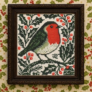 Rotkehlchen Kreuzstich-Muster: Vogel zum Sticken (PDF)