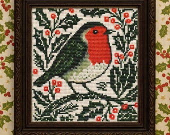 Robin Christmas Cross Stitch Pattern: Vintage Bird Embroidery (PDF)