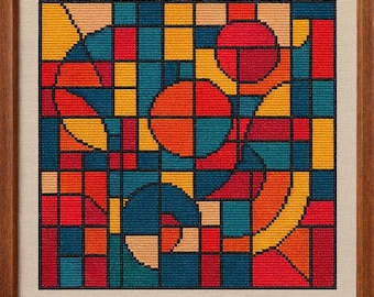 Bauhaus Cross Stitch Pattern (1): Geometric Embroidery Art (PDF Pattern)
