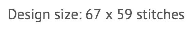 May include: Text on a white background reads "Design size: 67 x 59 stitches" in a dark gray font. The text indicates the dimensions of a design in stitches, likely for cross-stitch or embroidery projects.