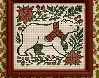 Polar bear Christmas Cross Stitch Pattern: Vintage Bird Embroidery (PDF)