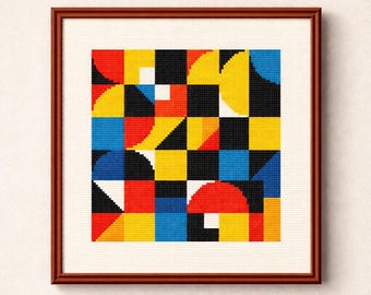 Bauhaus Cross Stitch Pattern (6): Geometric Embroidery Art (PDF Pattern)