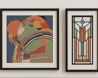 Frank Lloyd Wright Cross Stitch Pattern (Bundle (2) 6 Patterns), Modernistic Collection, PDF Patterns