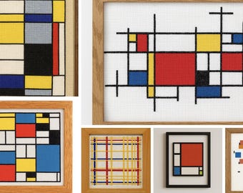 Mondrian Cross Stitch Pattern Bundle: Modern Art Embroidery (PDF Pattern)