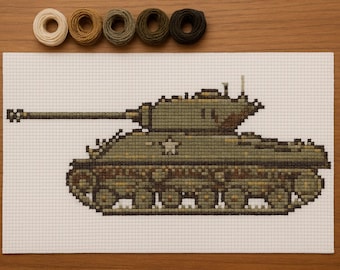 WW2 Sherman (VS) kruissteekpatroon tank, verzameling oorlogsvoertuigen, pdf-patroon