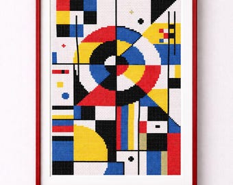 Bauhaus Cross Stitch Pattern (3): Geometric Embroidery Art (PDF Pattern)