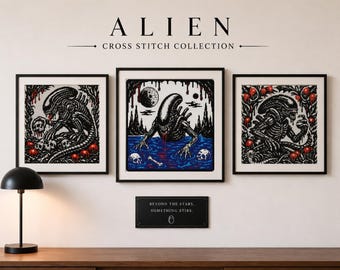 Pacchetto PDF per punto croce di Xenomorfi: 4 disegni unici di fantascienza horror dark