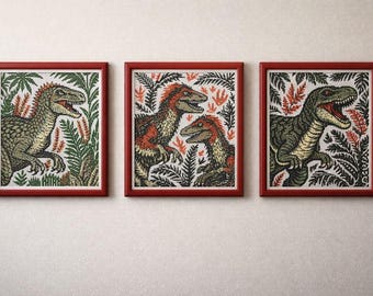 Dinosaur Cross Stitch Pattern Bundle, T-Rex & Raptor Designs (PDF Pattern)
