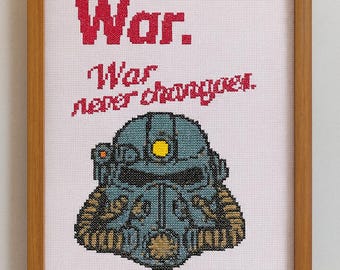 Fallout Style Cross Stitch Pattern: Power Armor, War Never Changes Quote (PDF Pattern)