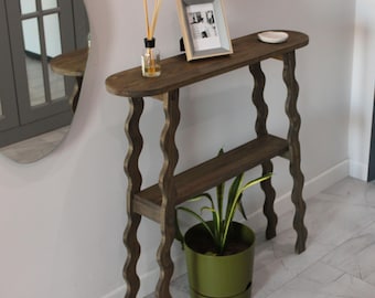 Consolle in noce di metà secolo / Consolle in legno / Consolle stretta / sottile per case minimaliste / Consolle sottile