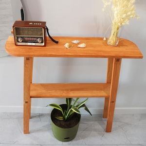 Slim Console Table For Minimal Homes | Wooden Entryway Table For Hall Decor | Narrow Entry Table Rounded Corner | Wood Console Table Narrow