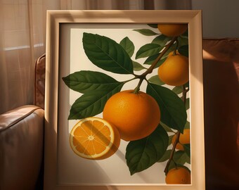 Citrus Fruit Poster, Orange Fruit Wall Art, Trendy Food Art, Kitchen Decor, Botanical Print, Dining Room Decor, Rustic Fruit Print