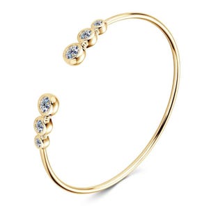 Moissanite Bangle Bracelet: Bezel-Set 925 Sterling Silver, Gold Finish