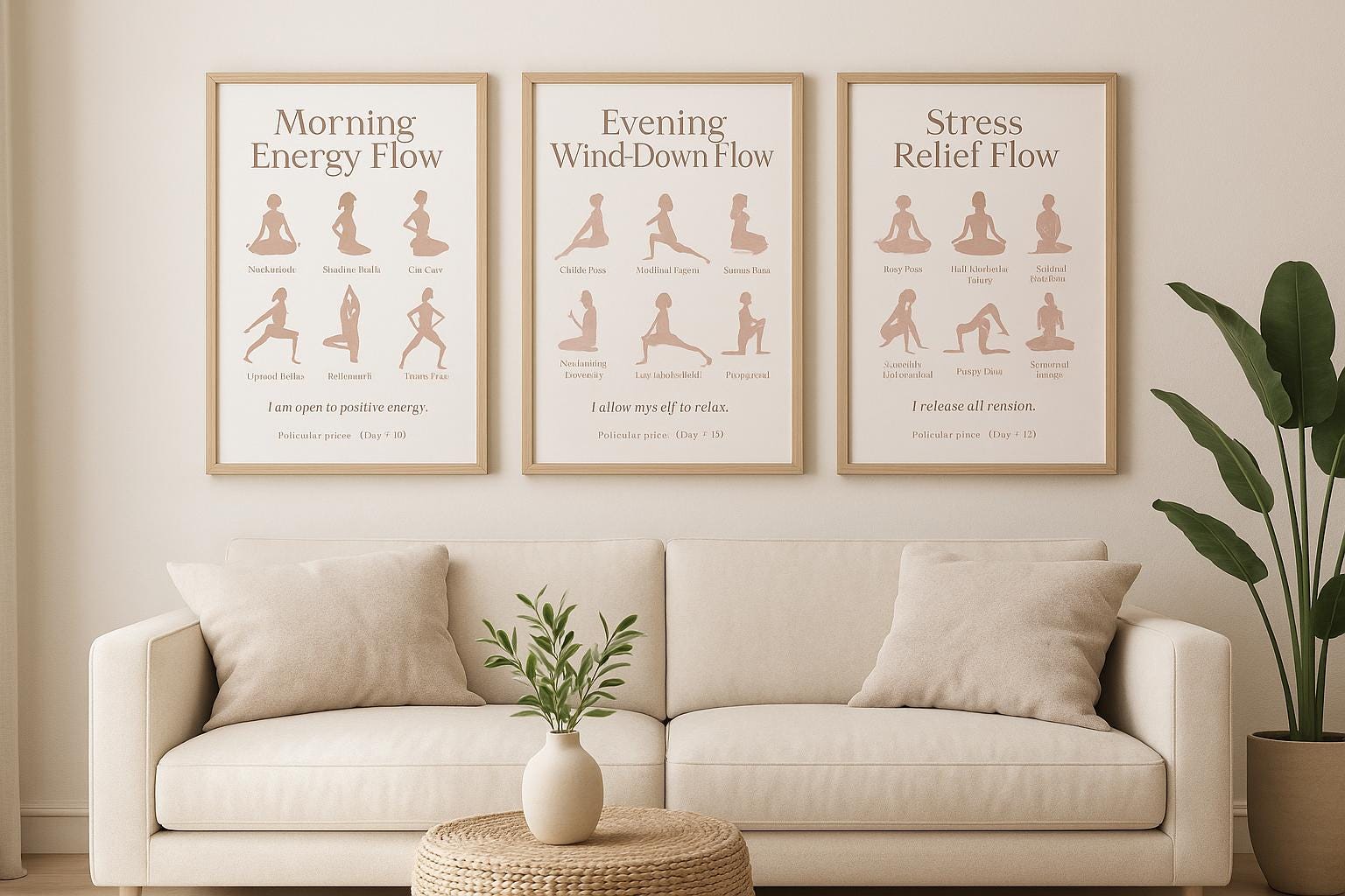Printable Yoga Flow Bundle PDF | Feminine Energy Movement Posters | Morning, Evening & Stress Relief Routines + Moon Phase Bonus