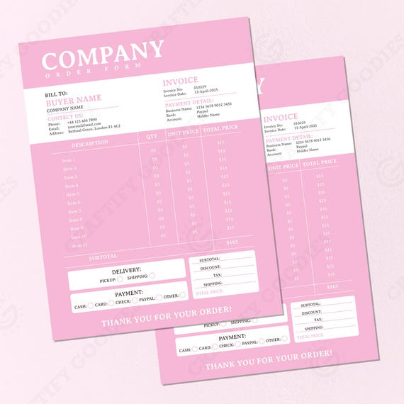 Cute Pink Canva Invoice Template by Craftify Goodies, Florist Order Form Template in Instant Digital Download, CG033